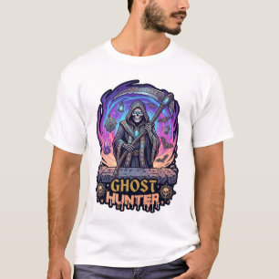 Ghost Hunter Grim Reaper Skeleton Scythe Purple Fl T-Shirt