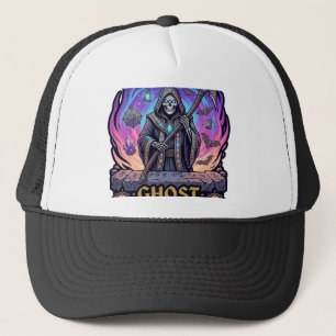 Ghost Hunter Grim Reaper Skeleton Scythe Purple Fl Trucker Hat