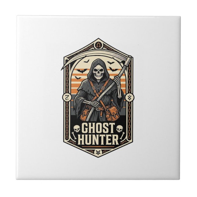 Ghost Hunter Shirt Vintage Reaper Halloween Design Tile (Front)