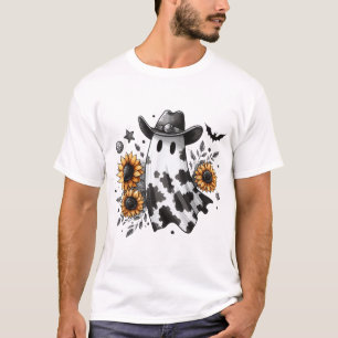 Ghost In Cowboy Hat With Sunflowers Western  T-Shirt