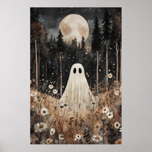 Ghost In Forest Field With Flower, Dark Academia Poster