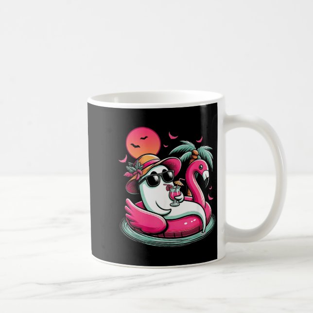 Ghost In Lifebuoy Flamingo On A ol Float Summer Coffee Mug (Right)