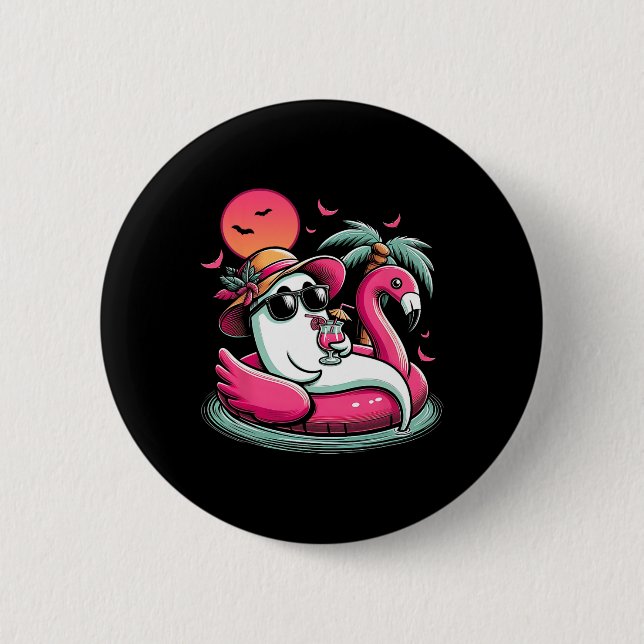 Ghost In Lifebuoy Flamingo On A Pool Float Summer  6 Cm Round Badge (Front)