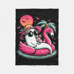 Ghost In Lifebuoy Flamingo On A Pool Float Summer  Fleece Blanket