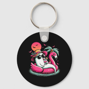 Ghost In Lifebuoy Flamingo On A Pool Float Summer Key Ring