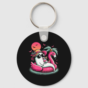Ghost In Lifebuoy Flamingo On A Pool Float Summer Key Ring