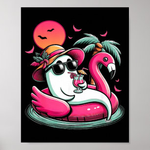 Ghost In Lifebuoy Flamingo On A Pool Float Summer Poster