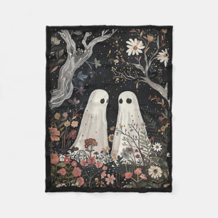 Ghost In The Flower Forest Halloween Spooky Season Fleece Blanket