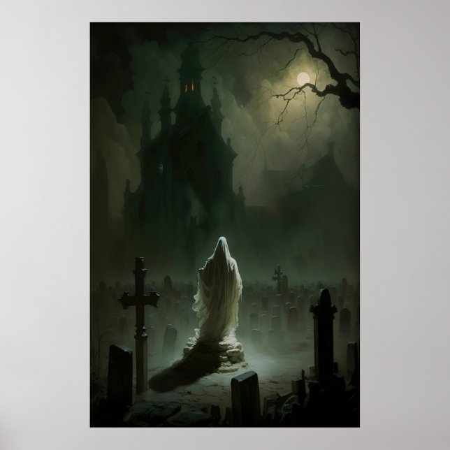 Ghost in the Graveyard by Moonlight, Vintage Poster (Front)