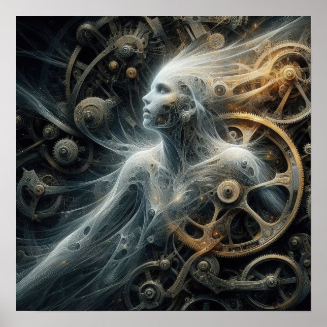 Ghost in the Machine: A Steampunk Abstract Art Poster (Front)