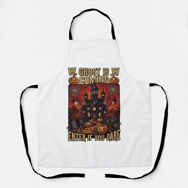 Ghost Is Coming Halloween Haunted House Pumpkins B Apron (Front)
