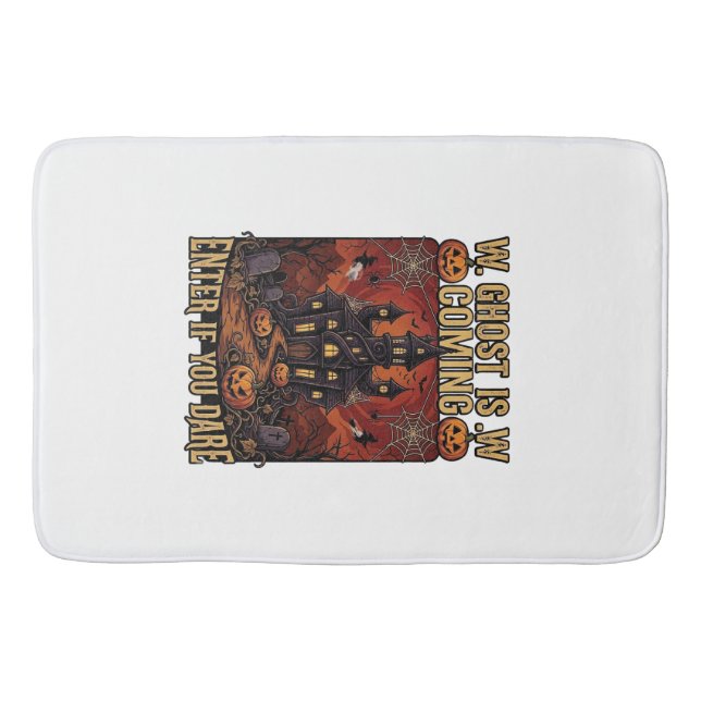 Ghost Is Coming Halloween Haunted House Pumpkins B Bath Mat (Front)