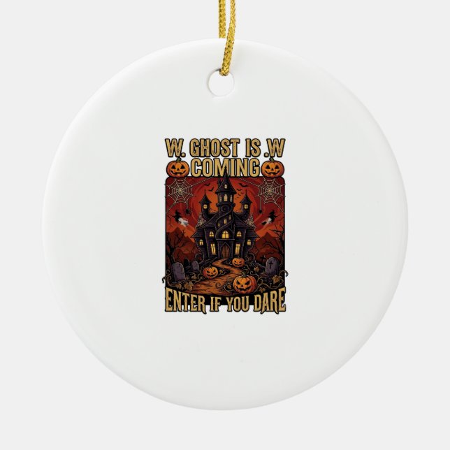 Ghost Is Coming Halloween Haunted House Pumpkins B Ceramic Tree Decoration (Front)