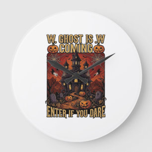 Ghost Is Coming Halloween Haunted House Pumpkins B Large Clock