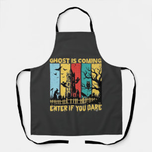Ghost Is Coming Halloween Haunted House Witch Owl_ Apron