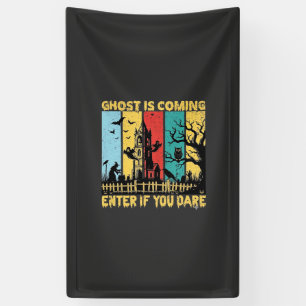Ghost Is Coming Halloween Haunted House Witch Owl_ Banner