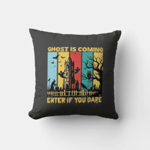 Ghost Is Coming Halloween Haunted House Witch Owl_ Cushion