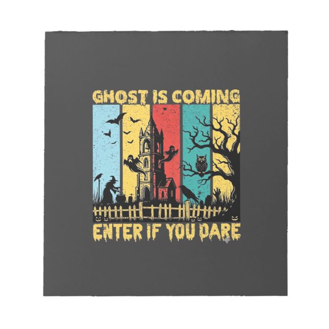 Ghost Is Coming Halloween Haunted House Witch Owl_ Notepad (Front)