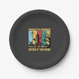 Ghost Is Coming Halloween Haunted House Witch Owl_ Paper Plate