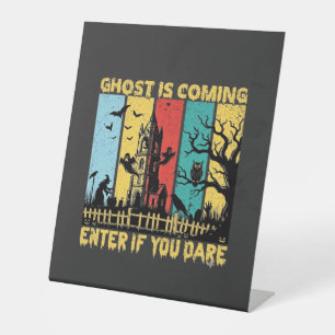 Ghost Is Coming Halloween Haunted House Witch Owl_ Pedestal Sign