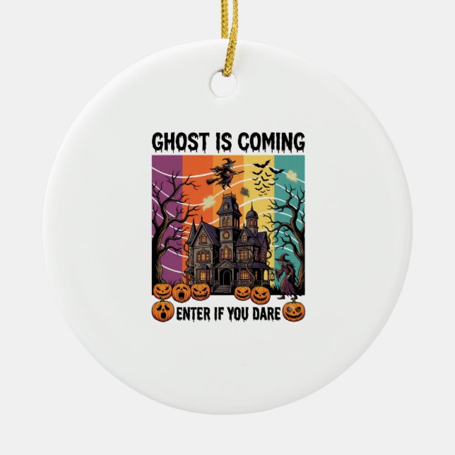Ghost Is Coming Halloween Haunted House Witch Pump Ceramic Tree Decoration (Front)