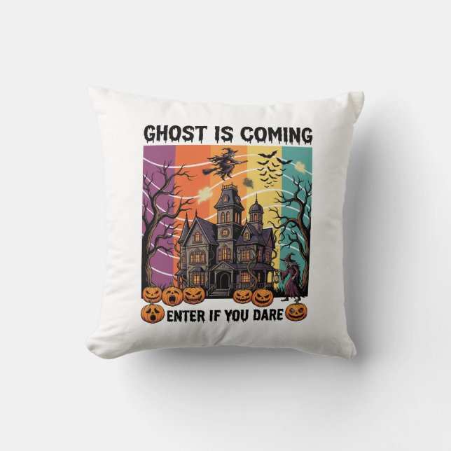 Ghost Is Coming Halloween Haunted House Witch Pump Cushion (Front)