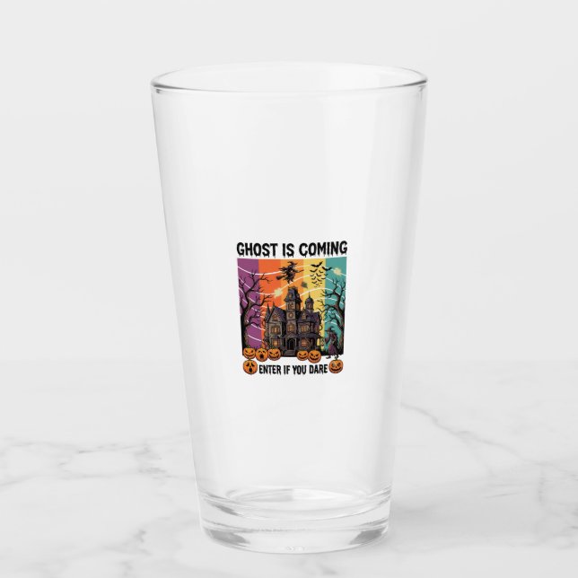 Ghost Is Coming Halloween Haunted House Witch Pump Glass (Front)
