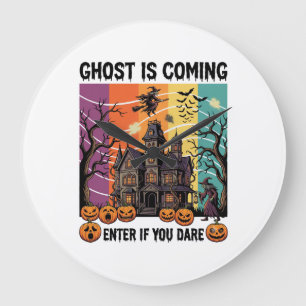Ghost Is Coming Halloween Haunted House Witch Pump Large Clock