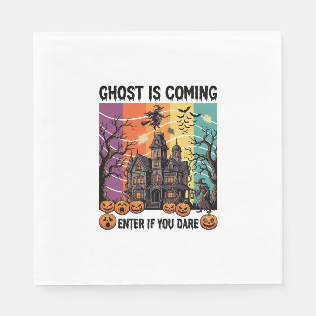 Ghost Is Coming Halloween Haunted House Witch Pump Napkin (Front)