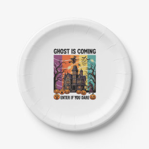 Ghost Is Coming Halloween Haunted House Witch Pump Paper Plate
