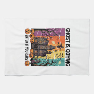 Ghost Is Coming Halloween Haunted House Witch Pump Tea Towel