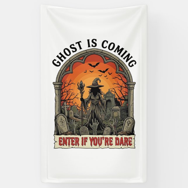 Ghost Is Coming Witch Graveyard Zombie Hands Hallo Banner (Vertical)