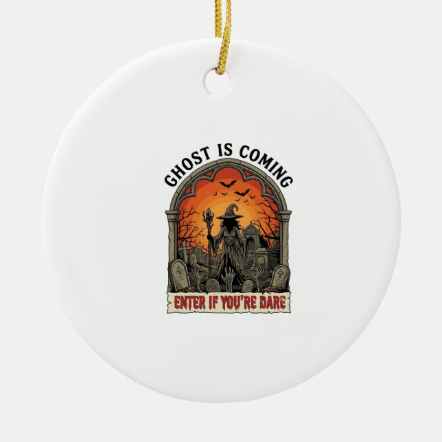 Ghost Is Coming Witch Graveyard Zombie Hands Hallo Ceramic Tree Decoration (Front)