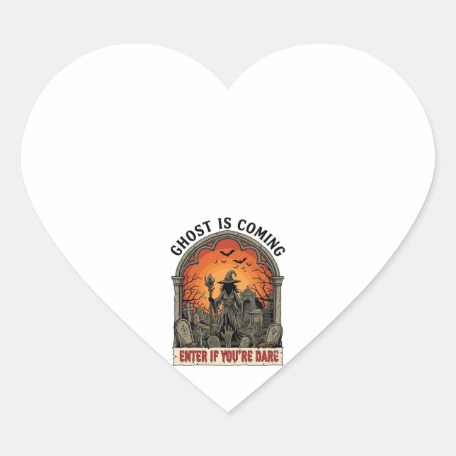 Ghost Is Coming Witch Graveyard Zombie Hands Hallo Heart Sticker (Front)