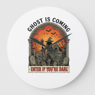 Ghost Is Coming Witch Graveyard Zombie Hands Hallo Large Clock