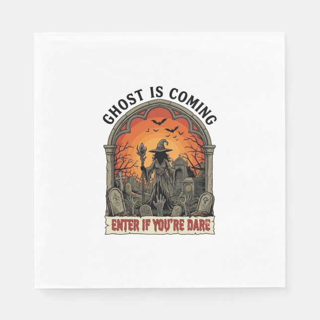 Ghost Is Coming Witch Graveyard Zombie Hands Hallo Napkin (Front)