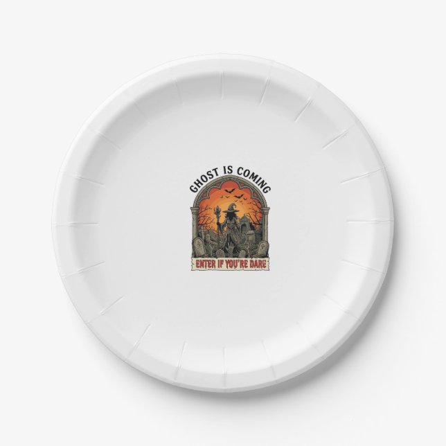 Ghost Is Coming Witch Graveyard Zombie Hands Hallo Paper Plate (Front)