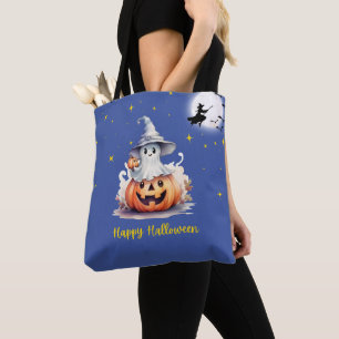 Ghost Jack-O' Lantern Full Moon Stars Halloween Tote Bag