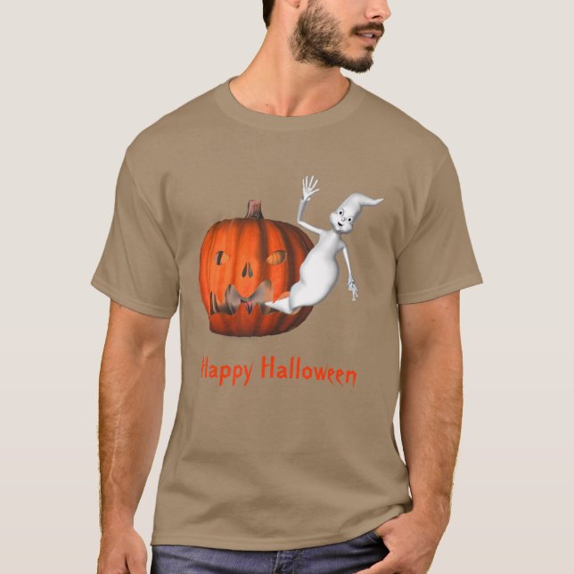 Ghost Jack O Lantern Funny Halloween T-Shirt (Front)
