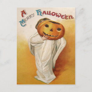 Ghost Jack O Lantern Pumpkin Child Postcard
