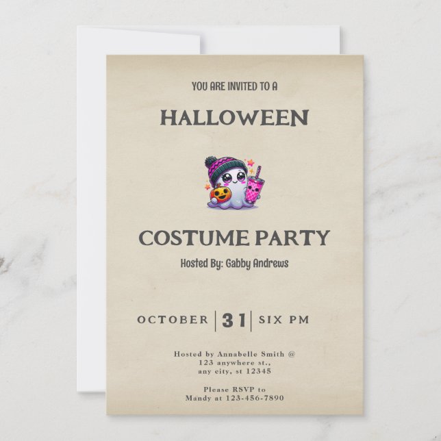 Ghost Jack-O' Lanterns Stars Vintage Halloween Invitation (Front)