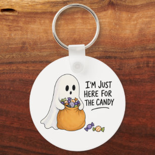 Ghost Just Here for the Candy Halloween Illustrati Key Ring