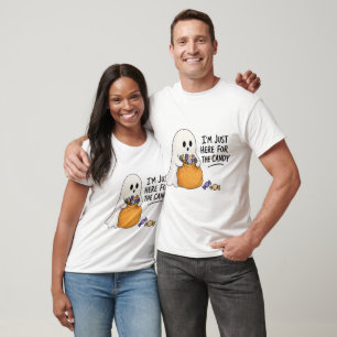 Ghost Just Here for the Candy Halloween Illustrati T-Shirt