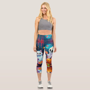 Ghost Kitten Pumpkin Candy Halloween Capri Leggings