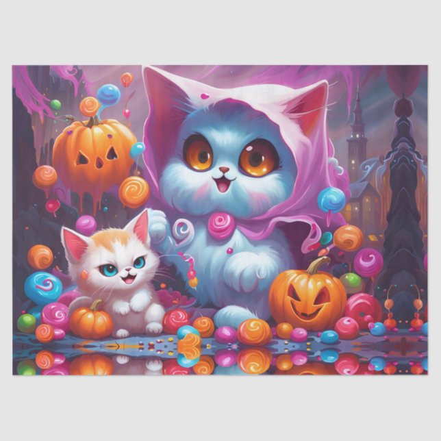 Ghost Kittens Pumpkins Candy  Tissue Paper (Front)