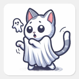 Ghost Kitty Halloween Costume Square Sticker