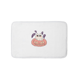 Ghost Kitty in a pumpkin Classic T-Shirt Bath Mat