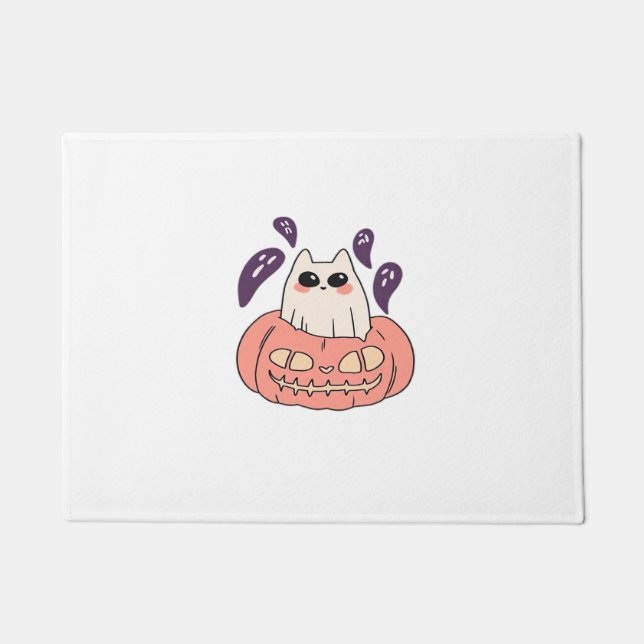 Ghost Kitty in a pumpkin Classic T-Shirt Doormat (Front)