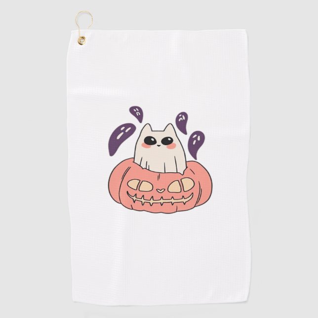 Ghost Kitty in a pumpkin Classic T-Shirt Golf Towel (Front)