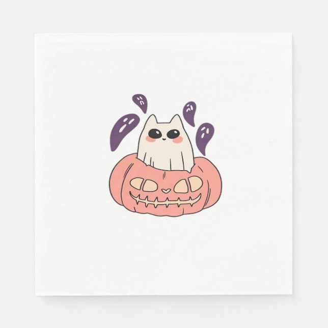 Ghost Kitty in a pumpkin Classic T-Shirt Napkin (Front)